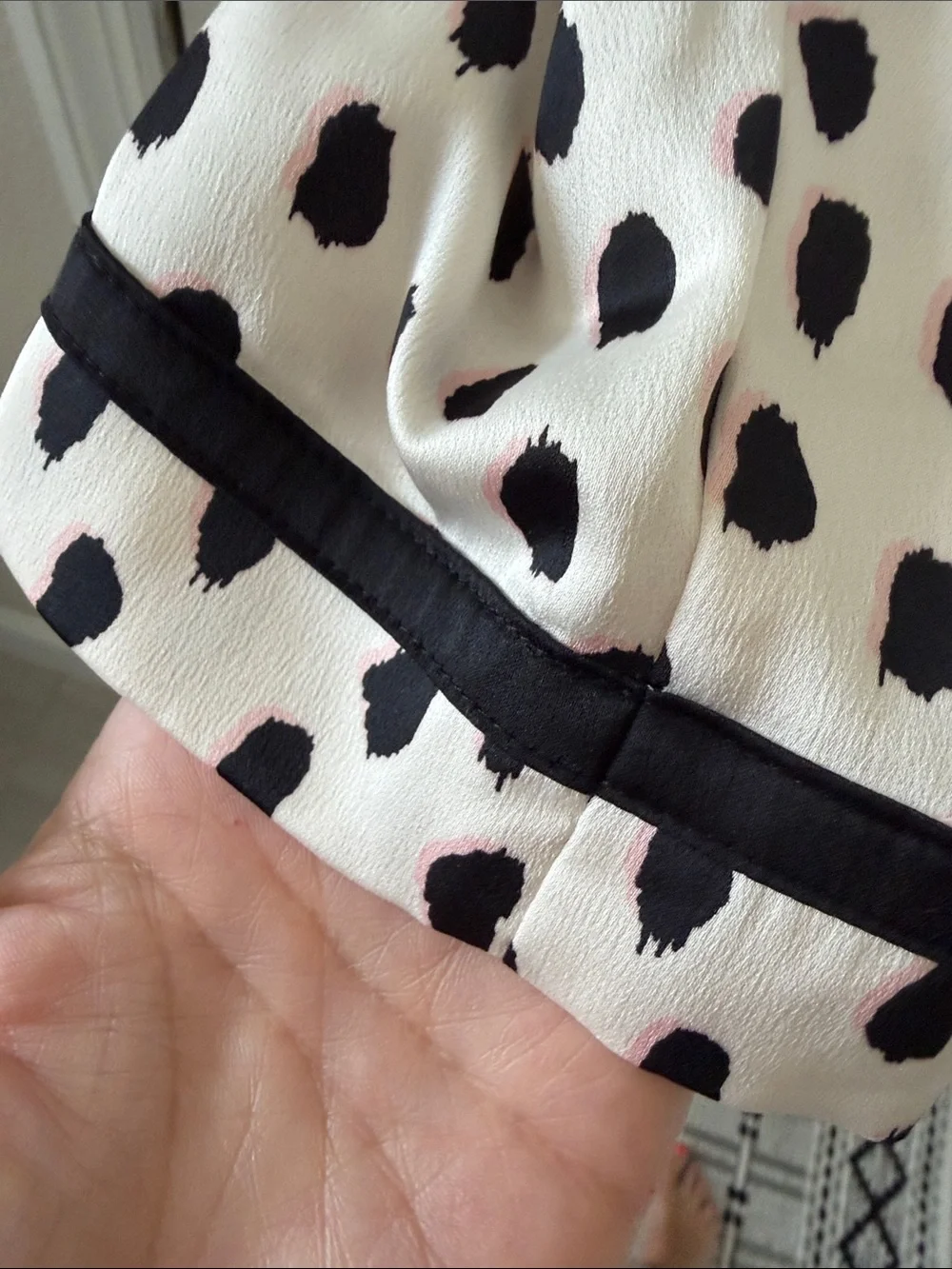 kate spade Black and White Polka-Style Print Blouse with Pink Accents